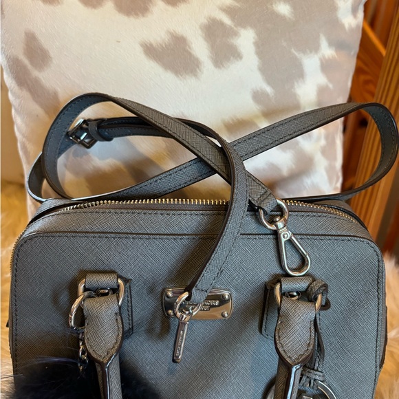 Michael Kors Ayden Medium Dome Leather Satchel - Gray - Picture 2 of 4